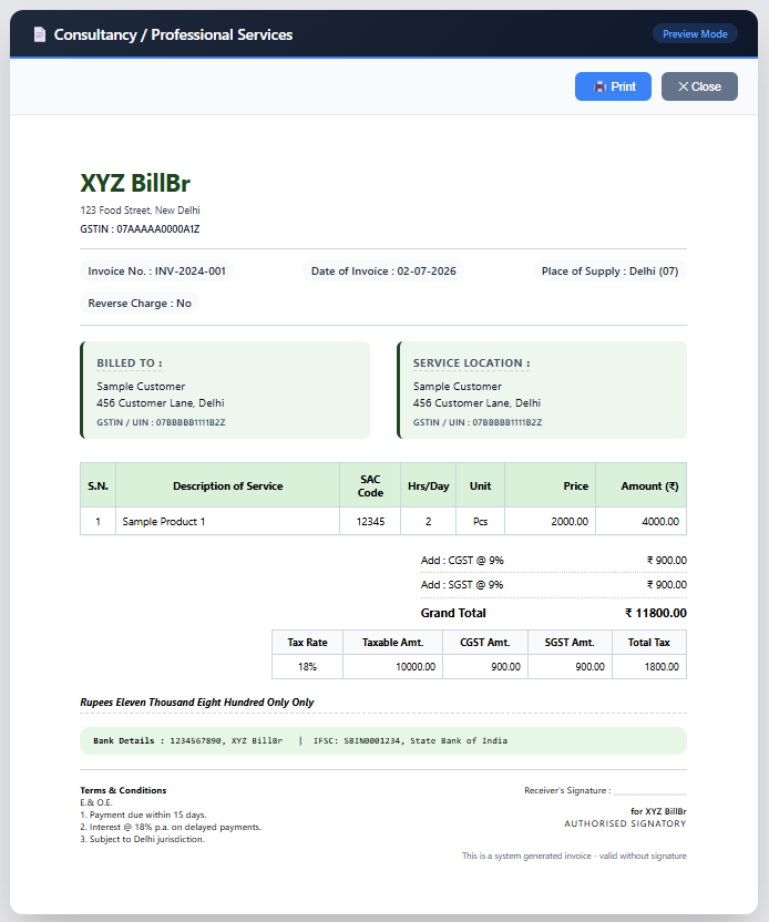 clinic Invoice Preview - Professional clinic Invoice