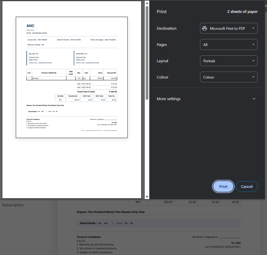 PDF Invoice Preview - Professional PDF Invoice