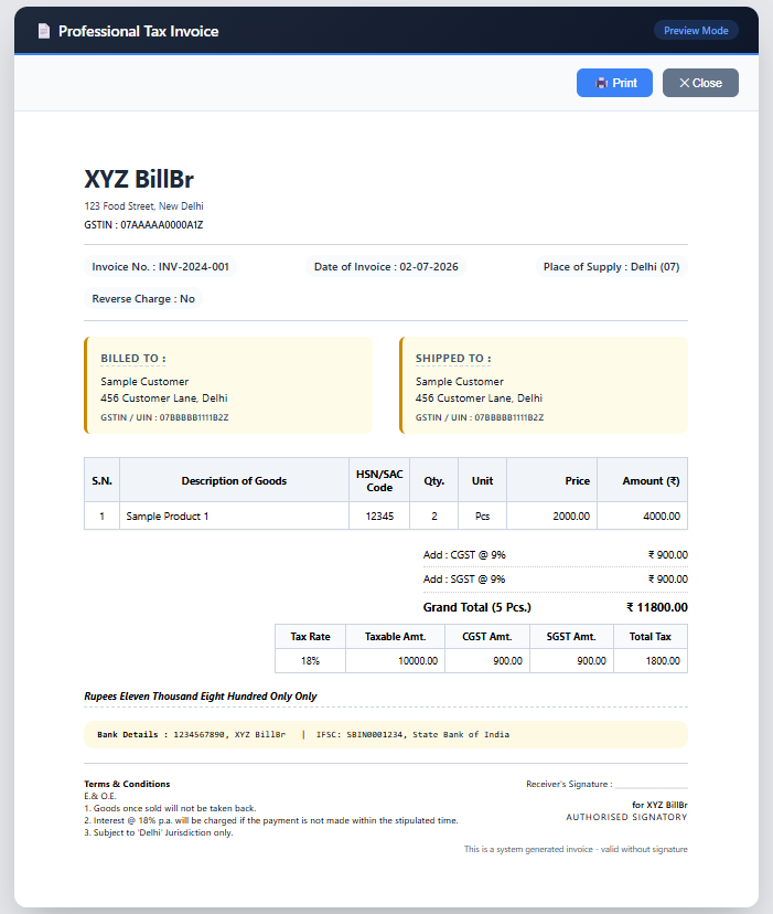 Invoice Preview - Professional Invoice